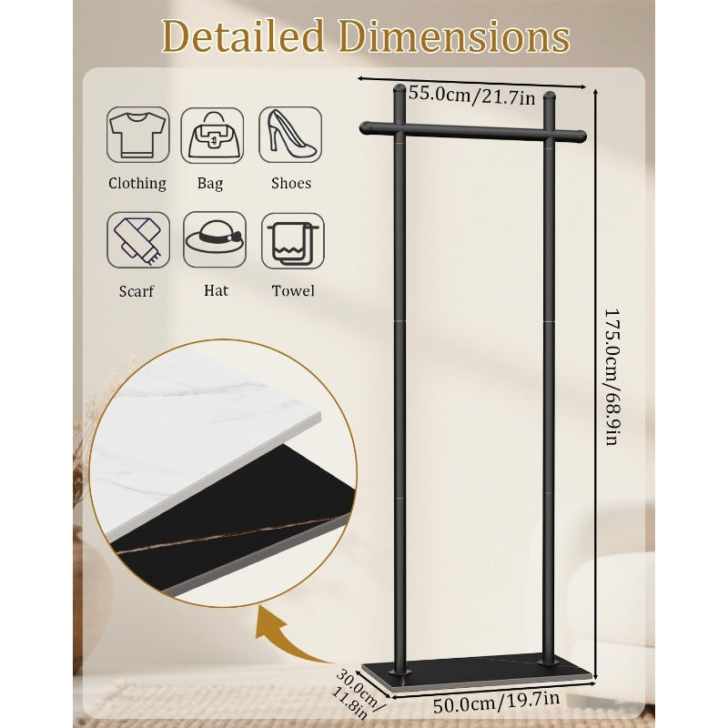 Coat Rack Freestanding with Natural Rock Base Metal Coat Hanger Stand Industrial Garment Rack Clothes Tree for Bedroom Living Room Office To Hang Clothes Hats 68.9in Black