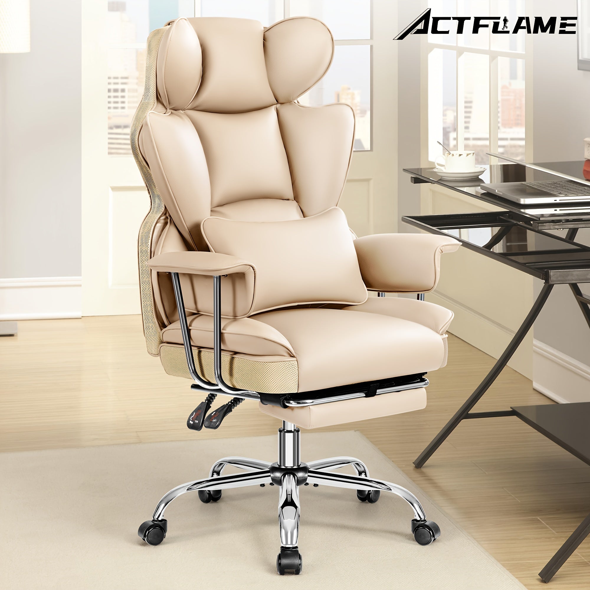Actflame 500LBS Big And Tall Ergonomic Office Chair- Executive High-Back Leather Office Desk Chair for Plus-Size Users with Lumbar Support& Footrest- Perfect for Home Office | Back to School