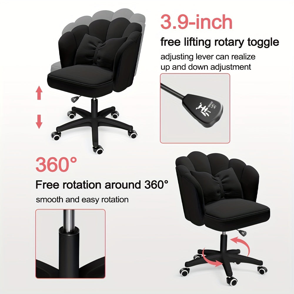 XUEGW Modern Fabric Office Chair with Memory Foam Seat & Adjustable Swivel Wheels - Ergonomic Solid Back Task Chair for Home Office, Vanity, Small Spaces - Black, Ergonomic Office Chair | Stylish Fabric Chair | Adjustable Swivel Chair
