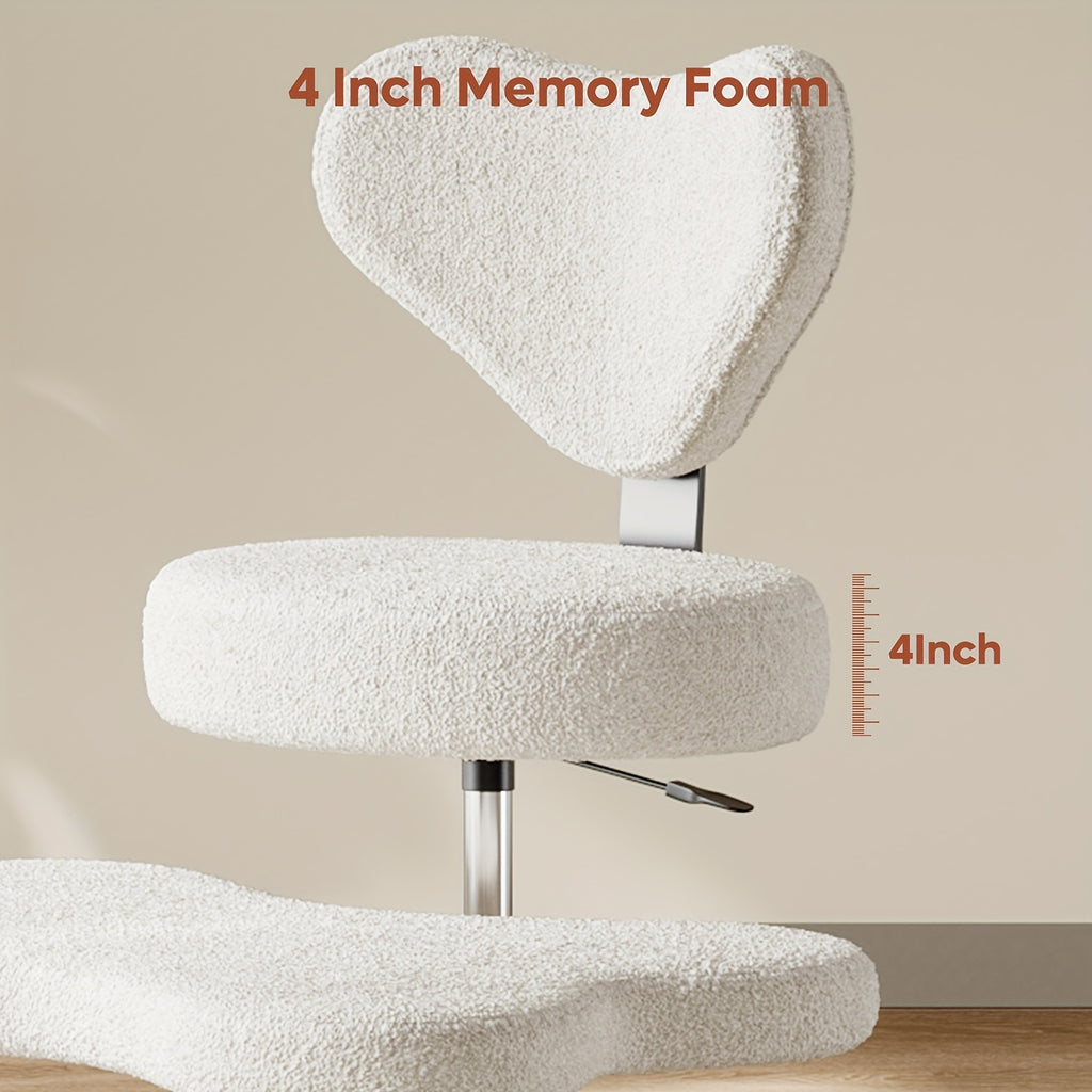 Ergonomic Office Chair Ergonomic Office Chair with Wheels, Cross Legged Chair, Height Adjustable Seat and Footstool, Ergonomic Back Support, Teddy Velvet White And Faux PU Black, Office Furniture Gift Choice