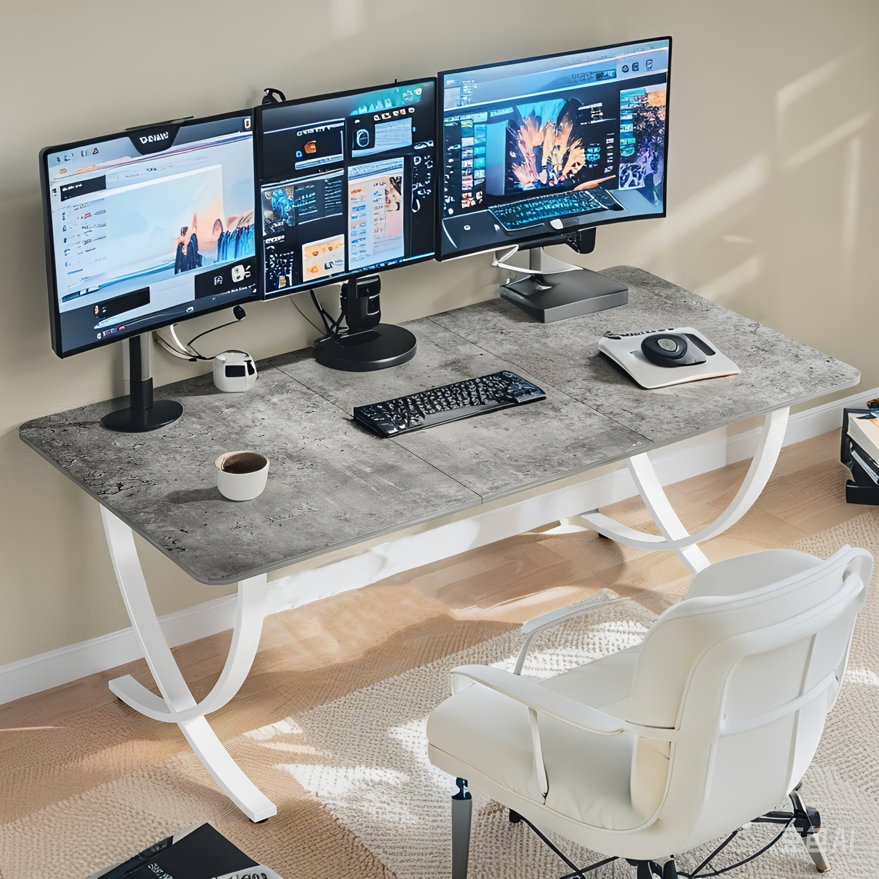 Computer Desk Office Desk, 63 Inch Gaming Desk, Modern PC Desk Work Table for Home Office