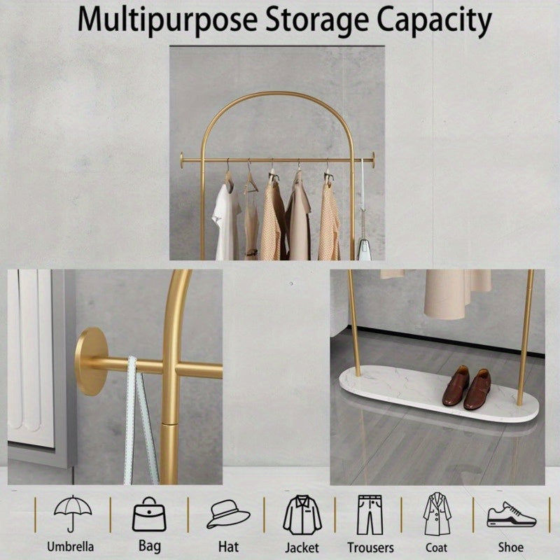Metal Golden Coat Rack Freestanding Entryway Stand Hat Coat Hanger Small Clothing Rack Modern