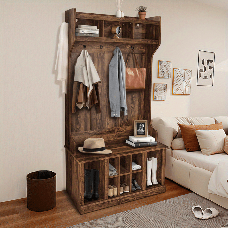 Hall Tree with Bench and Shoe Storage Entryway Bench with Coat Rack for Hallway