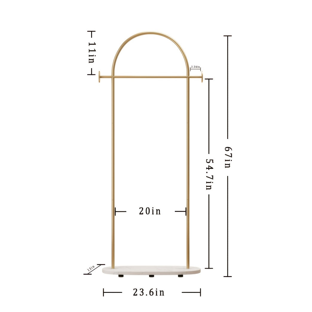 Heavy Duty Golden Clothing Rack with Adjustable Shelf & Hooks - Freestanding Metal Coat Hanger Stand for Home, Office, Boutique - Space-Saving Modern Design with Storage, 31.5\