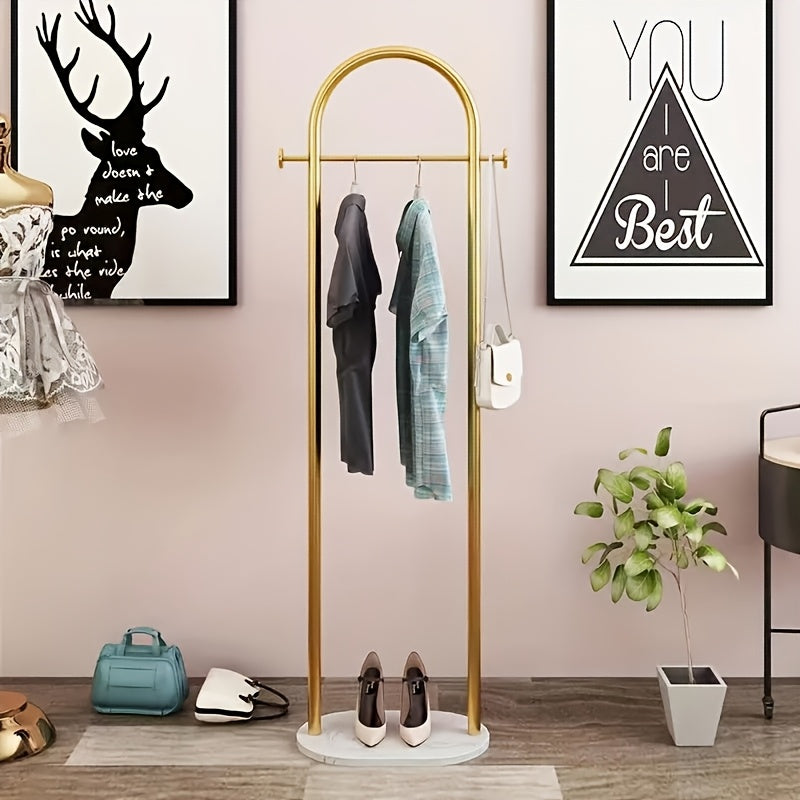 1pc Modern Metal Garment Rack with Marble Base, Heavy Duty Coat Hanger Stand for Bedroom, Clothes Organizer for Bags, Hats, Scarves, Jackets, Clothing Rack, Standing