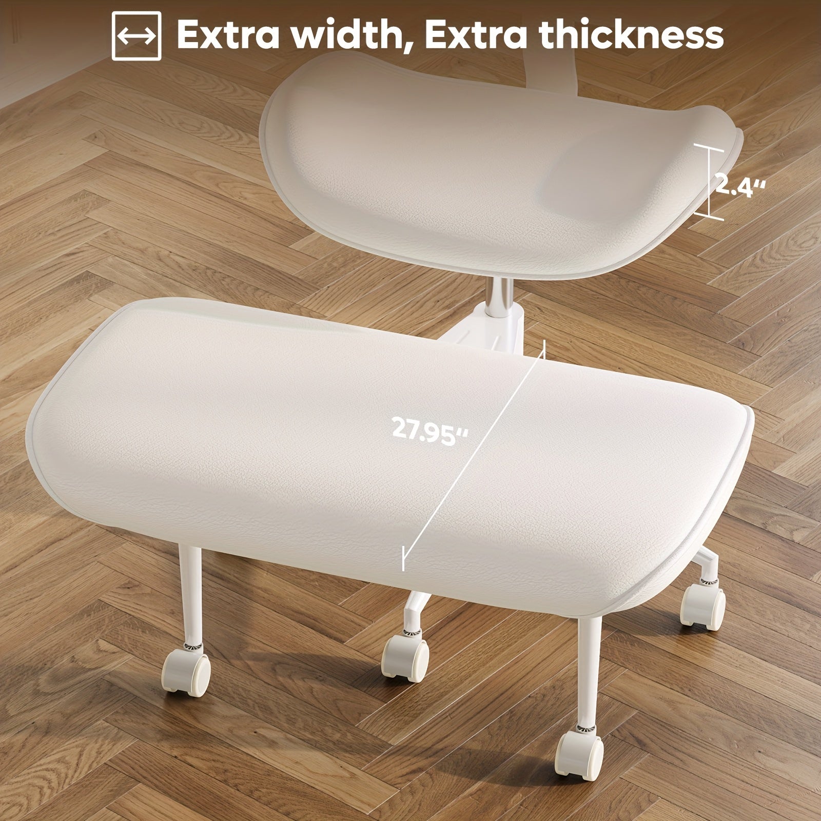 Pinmoco Upgrated Ergonomic Office Chair, Cross Legged Office Chair, Height Adjustable Back Support, 360° Swivel Seat and Stool, 5-Wheel Base, Heavy-Duty Rolling Desk Chair, Faux PU Black\u002FWhite, Upgrated Version