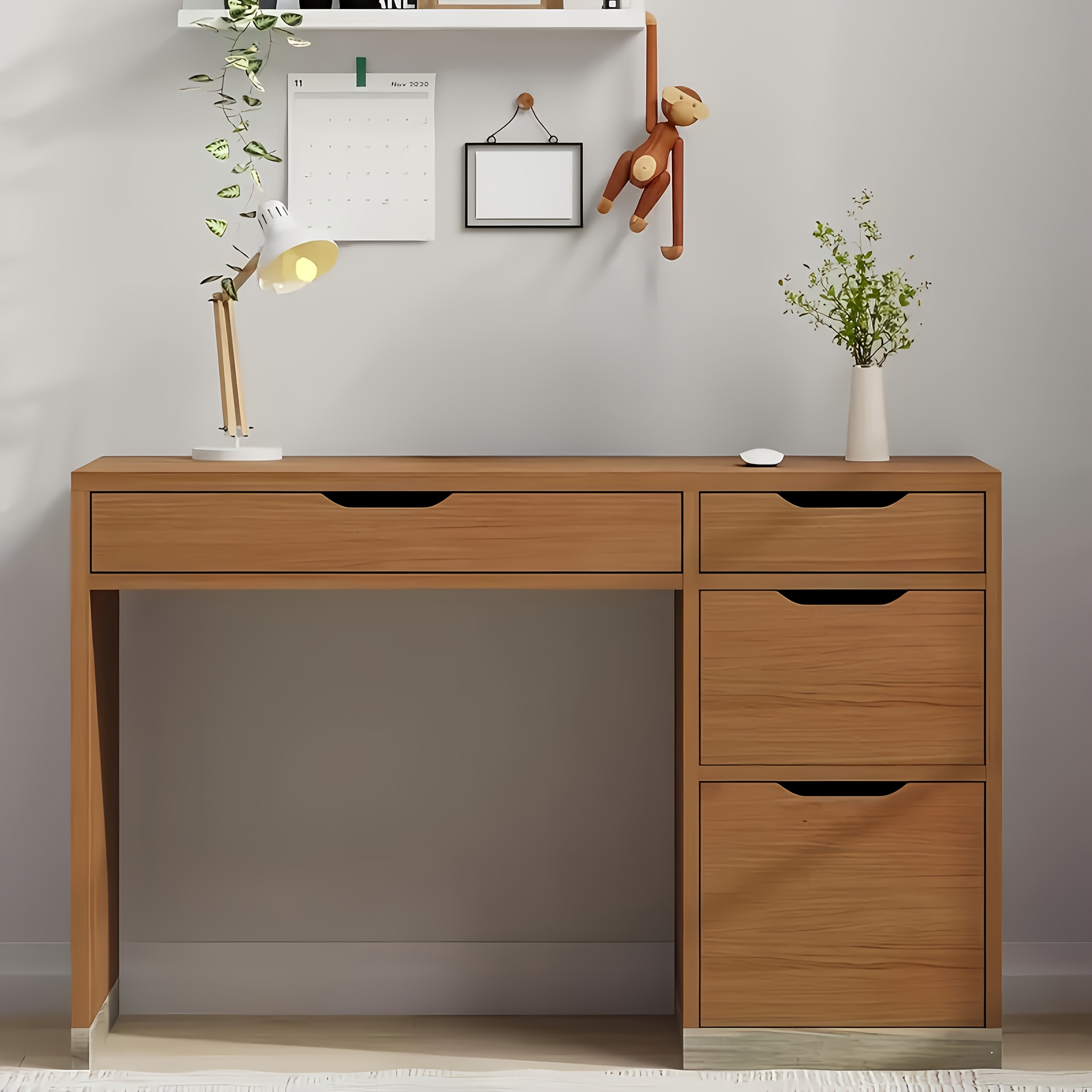 Desk With 4 Drawers, Small Desk With Storage, Desks With Drawers, Study Desk For Bedroom, White Computer Desk With Filing Cabinet, Small Space, White