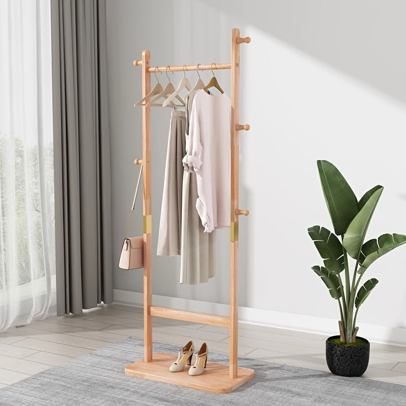 Modern Coat Rack Modern Multi-Functional Wooden Coat Rack with 5 Hangers | Umbrella Holder & Shoe Shelf - Freestanding Entryway Organizer for Clothes, Bags, and Accessories, Minimalist Home Decor, Natural Wood Finish