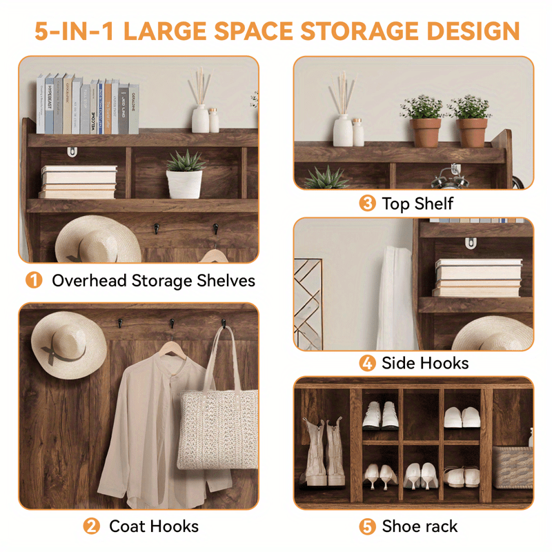 Hall Tree with Bench and Shoe Storage Entryway Bench with Coat Rack for Hallway