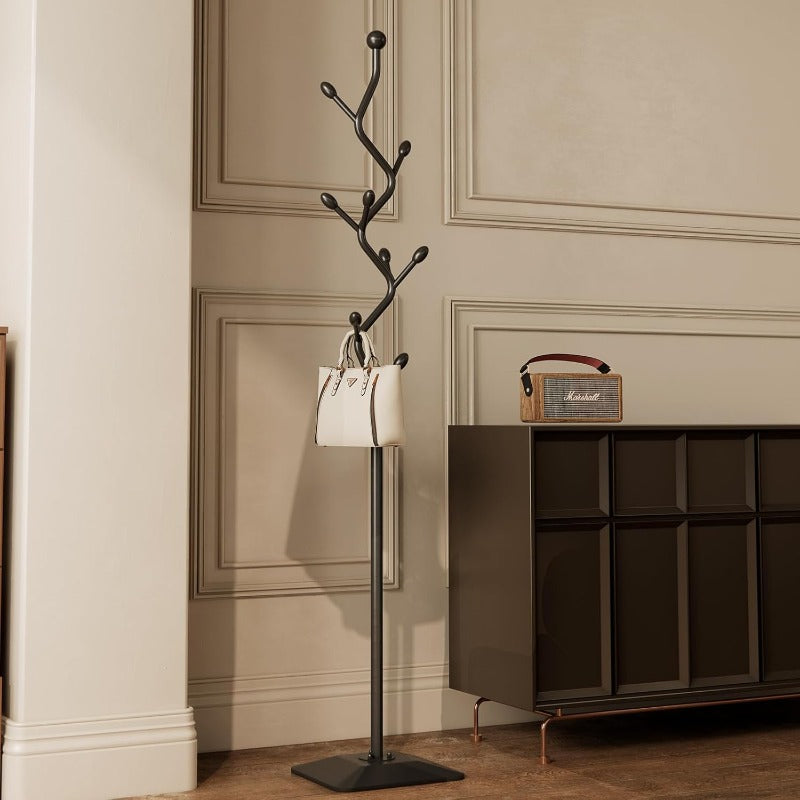 Treeshaped coat rack standMetal coat tree with 8 Hooks and sturdy cast iron base Heavy Duty coat rack freestanding coat hanger stand for Clothes Hats Scarfs Purses black
