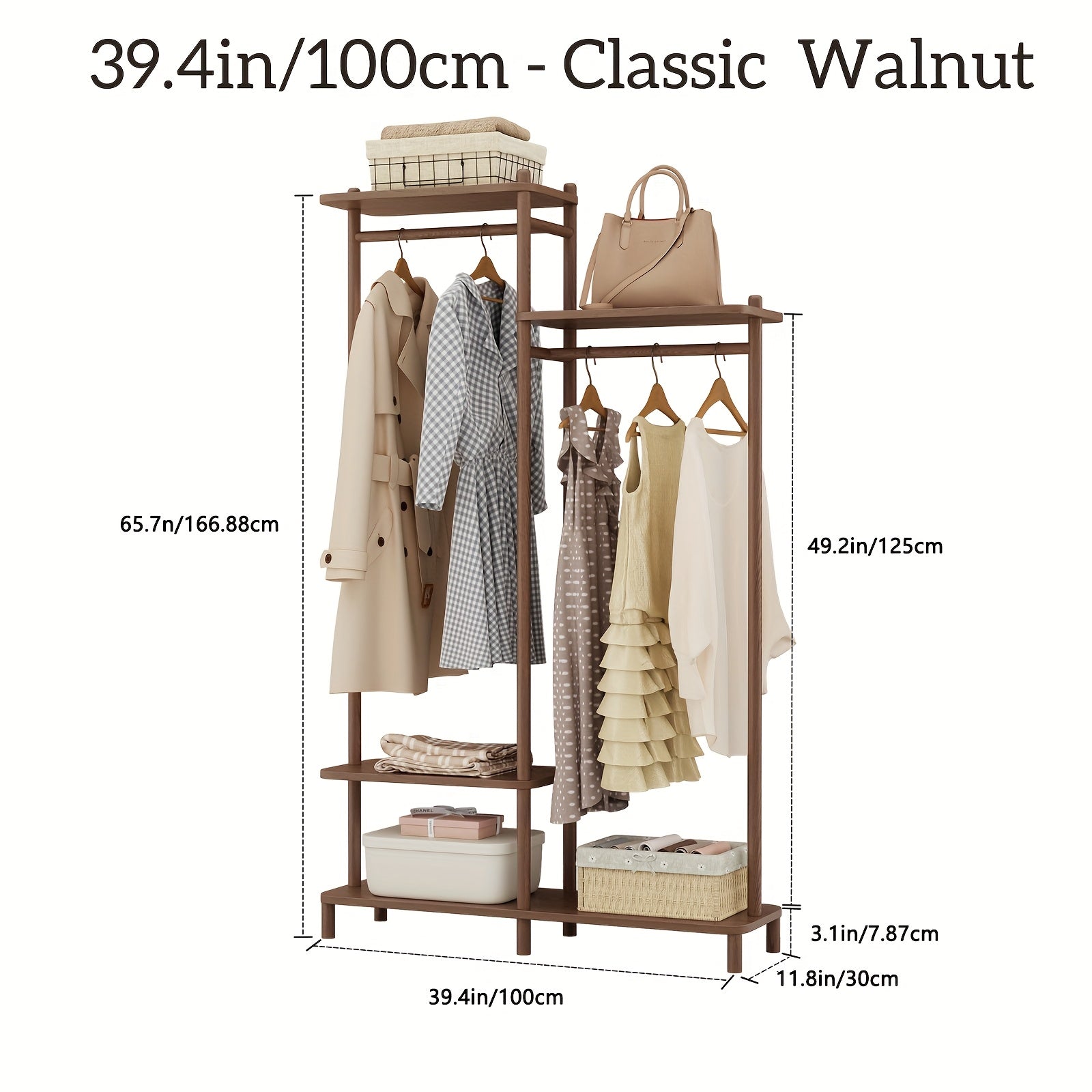 Kaslandi Solid Wood Coat Rack Furniture | Multi-Tier Hanging Rack, Clothes Hanging Rack, Clothes Drying Rack | Upper And Lower Storage + Alphabet Shelf Design | Versatile for Foyer And Bedroom! Free Shipping